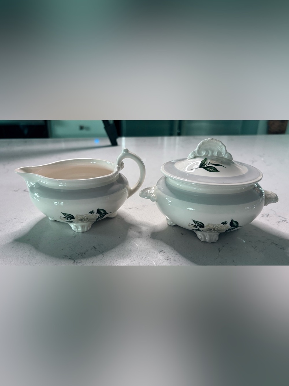 Homer Laughlin Nautilus Grey Gardenia Creamer & Sugar Bowl